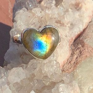 HEART LABRADORITE 925 STERLING SILVER RING, SIZE 9.
